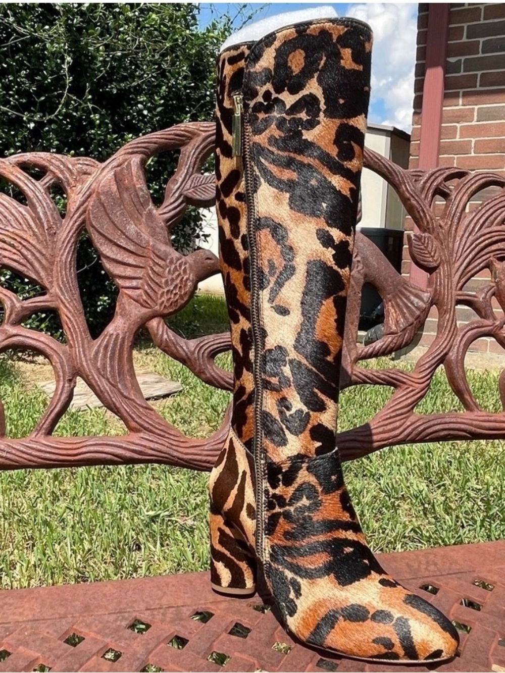 NWT Louise et Cie Genuine Calf Hair Cheetah Heeled Knee Boots